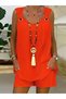 Women's Orange Ring Detailed Thick Strap V-Neck Shorts Set Comfortable Fit Summer Two-Piece Set - 3
