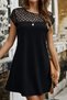 Women's Short Sleeve Crew Neck Tulle Detailed Short Janjan Crepe Dress