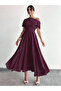 Women's Off-The-Shoulder Short Sleeve Pleated Long Janjan Crepe Dress