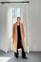 Women's Camel Belted Midi Coat Jacket Lapel Collar Pocket Long Sleeve Woven Outerwear