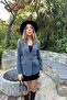 Women's Smoked Jacket with Collar, Pocket, Buckle Belt, Long Sleeves, Plain Woven