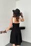 Women's Black Ecru Strappy V-Neck Button Detailed Color Block Midi Dress with Ornamental Pockets - 6