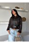 Trend Laminated Coat with Plush Leather Sleeves
