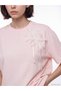 Pink Crew Neck Women's T-Shirt with Floral Appliqué - 3
