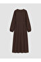 Brown Crew Neck Belted Waist Poplin Dress - 7