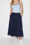 Women's Navy Blue Elastic Waist Pocket Detailed Flowy Maxi Skirt 7597 60286144 - 4