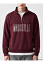Burgundy Stand Collar Marseille Printed Men's Thick Sweatshirt - 3