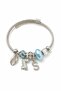 Multiple Charm Steel Bracelet with Letters and Dinosaur Figures - Adjustable Bracelet with Shell Detail - 2