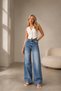 Light Blue Tint Tıkma High Waist Straight Wide Leg Palazzo Jean Denim Trousers - 2