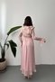 Women's Powder Ruffled Tie Collar Long Sleeve Elastic Waist Blouse Skirt Set - 5
