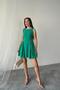 Women's Green Sleeveless Boat Neck Gathered Flared Skirt Mini Linen Dress - 3