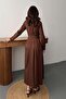 Women's Brown Shirt Dress Long Sleeve Belted Buttoned Pocketed Poplin Maxi - 5