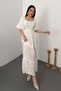 Women's White Dress Square Neck Balloon Sleeves A-Line Textured Maxi Dress with Ruffle Detail - 2
