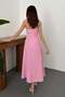 Women's Pink Strapless Bustier Dress with Slits and Atlas Texture Long Evening Dress - 5