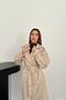 Women's Beige Suede Trench Coat Raglan Sleeves Double Breasted Belted Midi Lined - 3