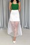 Women's White Atlas and Organza Detailed High Waist Zippered Maxi Skirt - 3