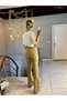 Women's Stone Washed Khaki Color Lycra Spanish Flare Jeans - 8
