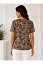 Women's Ground Cream Shawl Patterned Short Sleeve Oval Collar Plus Size Blouse - 5
