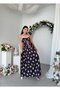 Women's Black Dress with Floral Pattern, Straps, Lace Collar, Long - 8