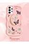 Samsung Galaxy A73 Compatible Wavy Frame Moon Butterfly and Flower Pattern Silicone Phone Case