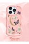 iPhone 16 Pro Compatible Wavy Frame Moon Butterfly and Flower Pattern Silicone Phone Case