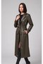 Women's Belted Lined Pocketed Long Leather Trench Coat