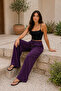 Women's Button Detailed High Waist Soft Fabric Comfortable Fit Wide Leg Pants - 3