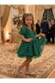 Girl's V-Neck Front Tulle Detailed Sequined and Beaded Embroidered Puffy Tutu Evening Dress