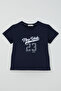 Boy's Shorts Set with Lettering Printed Shorts and Stripes for 1.5-5 Years Old, Navy Blue - 2