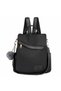 Women's backpack/wallet with pom-pom anti-theft travel bag, convertible into a handbag and shoulder bag, black.