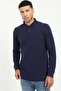 Men's Regular Fit Polo Collar Navy Blue Sweatshirt - 2
