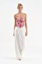 Women's Corset with Covered Bust Part and Floral Fabric Detailed Design - 5