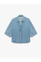 Oversize V-Neck Cotton Half Sleeve Jean Shirt - 3