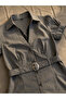 Gray Striped Belted Shirt Blouse - 3