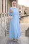 Eliz Buttoned Pencil Belted Dress Baby Blue Hm2944 - 2