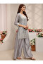 Grey Embroidered Straight Kurti with Palazzo and Dupatta Set - 2