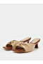 Brown and Beige Ruched Mid Heel Mule - 2