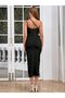 Women's Rope Strap Collar Low-Cut Front Pleated Midi Imported Crepe Dress - 4