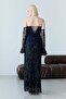 Navy Blue Strapless Corset Detailed Sequin Embroidered Long Evening Dress - 7