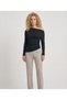 Women's Black Modal Ribbed Fabric Boat Neck Shoulder Detail Long Sleeve Blouse - 4
