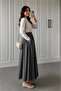 Women's Smoked Elastic Waist Pocketed Scuba Crepe Lycra High Waist Long Flared Skirt - 6