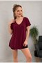 Women's Short Sleeved Red Burgundy Color Tights, Ideal for Use over Tights, Slit Detail, Loose T-Shirt, Tunic - 3