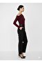 Drape/Ruched Detailed Draped Asymmetric Collar Long Sleeve Knitted Crepe Fabric Blouse - 5