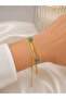 316L Stainless Steel Gold Color Adjustable Women's Bracelet with Turquoise Stone and Leaf Figures