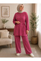 Women's Islamic Clothing Modal Fabric Tie-Strap Detailed Crew Neck Top and Bottom Set - 6
