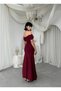 Women's Burgundy Midi Dress Strapless Collar Draped Halter Lace-Up Diver Fabric - 6