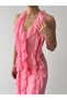 Women's Pink Midi Dress V-Neck Flounced Chiffon Sleeveless Event Dress - 7