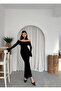 Women's Black Off Shoulder Lace Embroidered Long Sleeve Midi Dress - 3