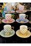 6 Persons' Colorful 24K Gold Gilded Hand Painted Coffee Cup Set 90 ml - 4