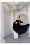 Women's Black Midi Dress Strapless Collar Flounce Chiffon Sleeves Lace Detail - 5